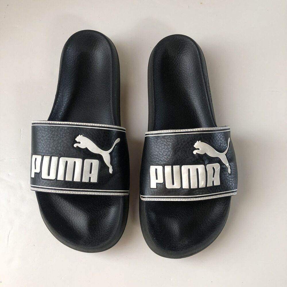PUMA Men's Cool Cat Slide Sandals Black White Big Logo Slip On Shoes Size 11